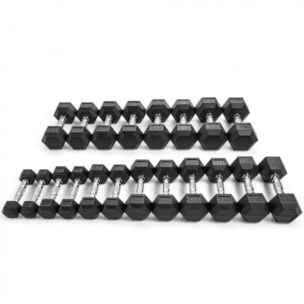 1 - 10kg Hex Rubber Dumbbell Set
