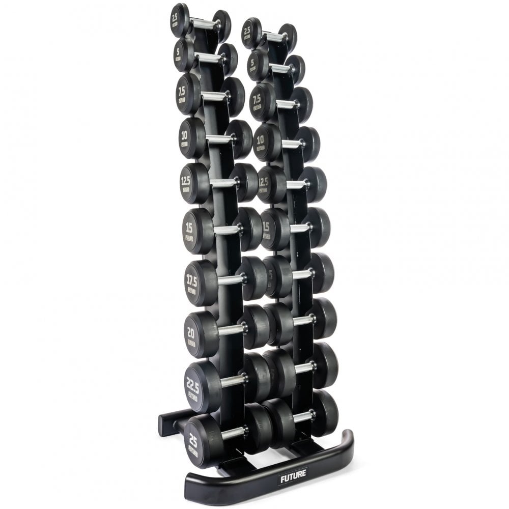 2.5 - 25kg Premium Rubber Dumbbell Set & Vertical Rack