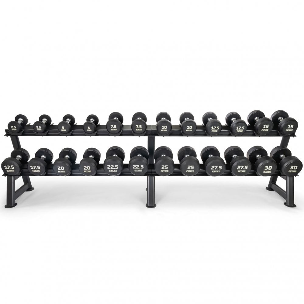 2.5 - 30kg Premium Rubber Dumbbell Set & Horizontal Rack (12 Pairs)