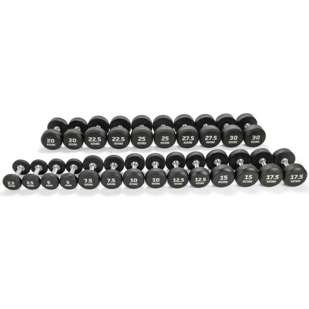 2.5 - 30kg Premium Rubber Dumbbell Set & Horizontal Rack (12 Pairs)