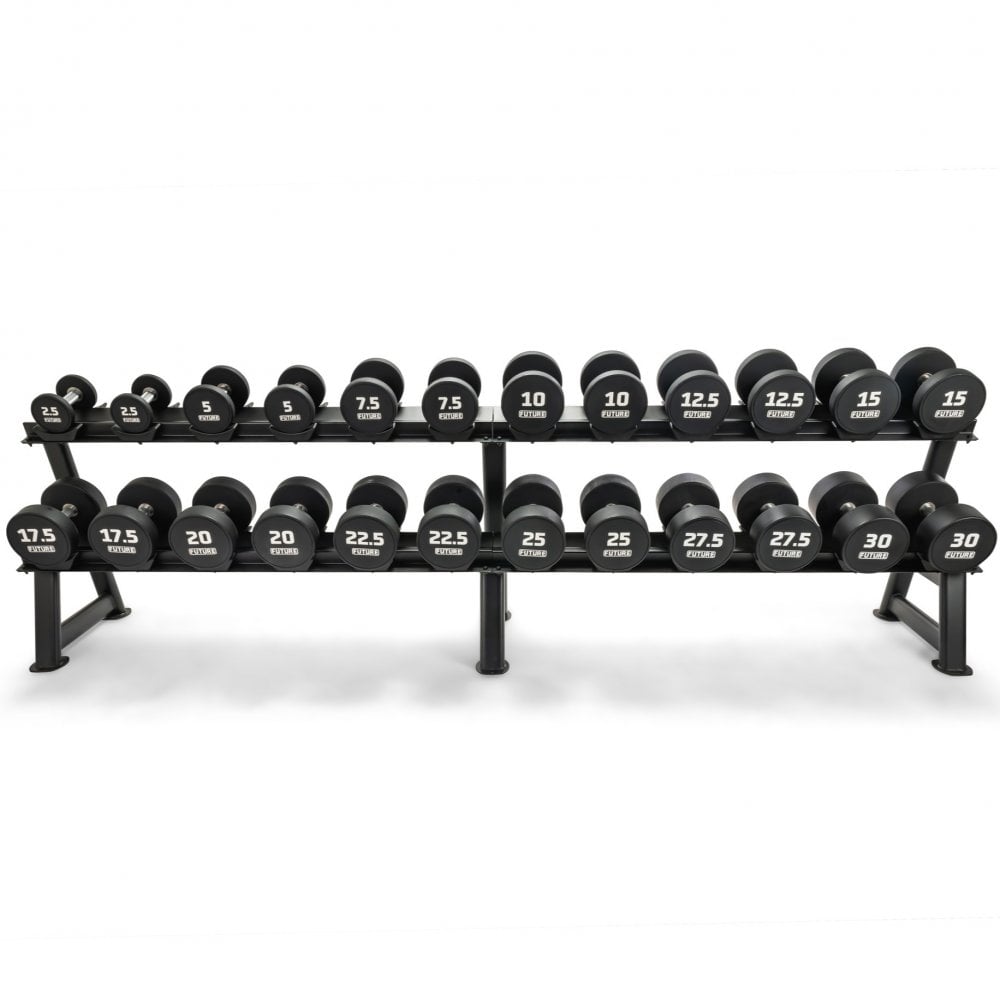 2.5 - 30kg Premium Urethane Dumbbell Set & Horizontal Rack (12 Pairs)