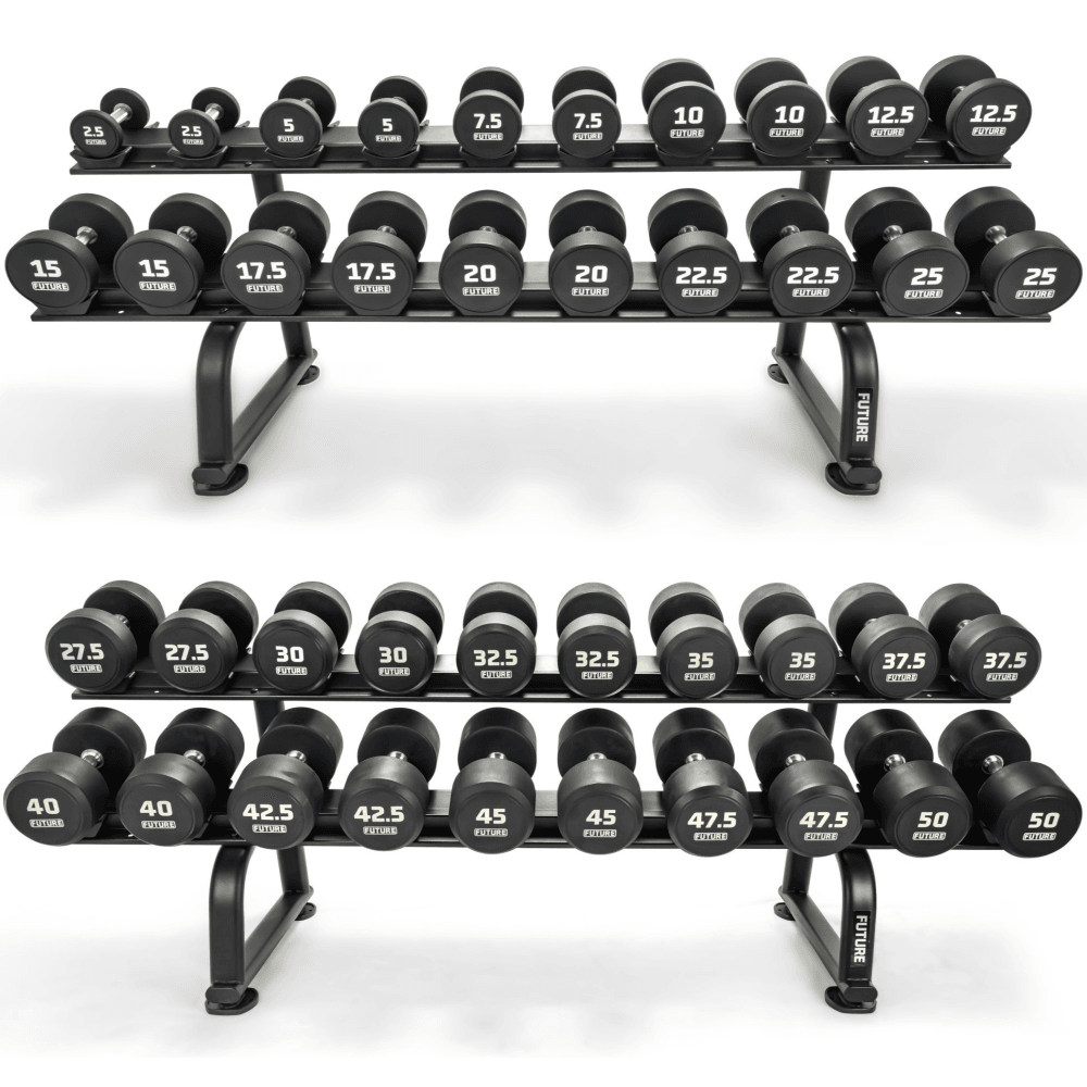 2.5 - 50kg Premium Urethane Dumbbell Set & Horizontal Racks