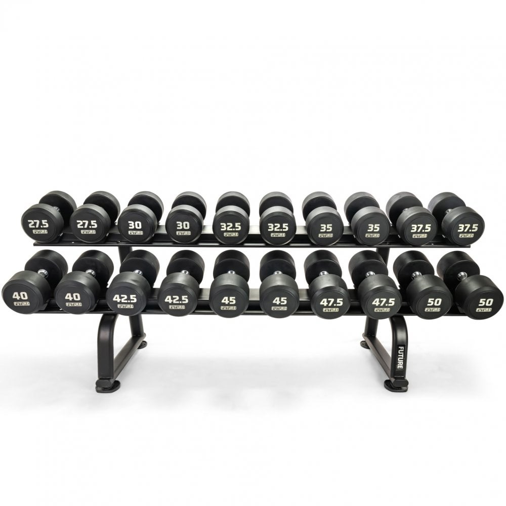 2.5 - 50kg Premium Urethane Dumbbell Set & Horizontal Racks