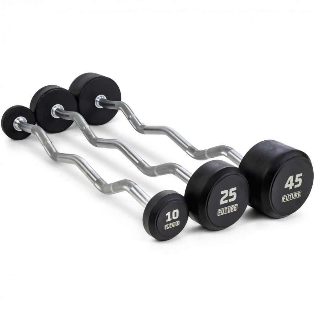 10 - 45kg Premium Rubber EZ Curl Barbell Set
