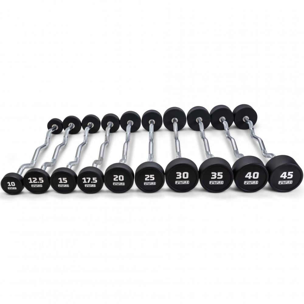 10 - 45kg Premium Urethane EZ Curl Barbell Set & Rack