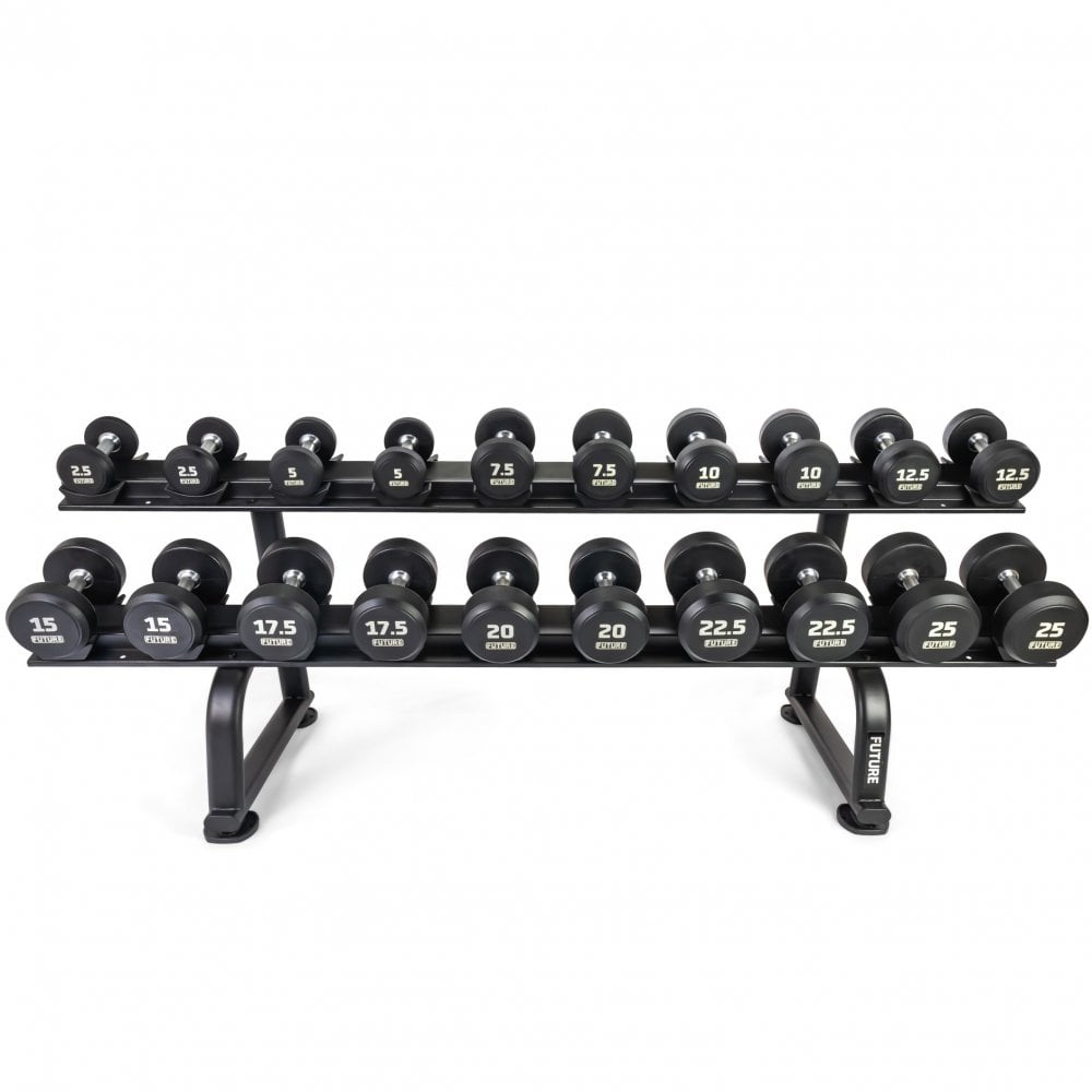 2.5 - 50kg Premium Rubber Dumbbell Set & Horizontal Racks