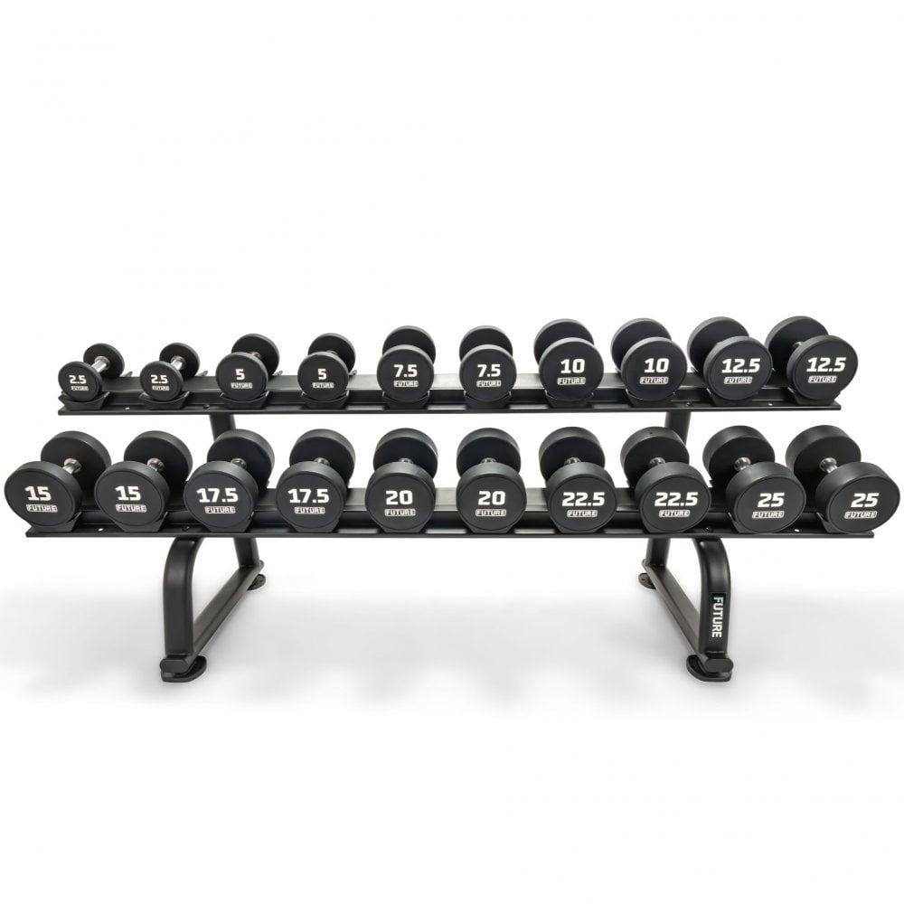 2.5 - 50kg Premium Urethane Dumbbell Set & Horizontal Racks